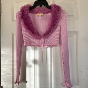Urban Outfitters Pink Cardigan with Faux Fur